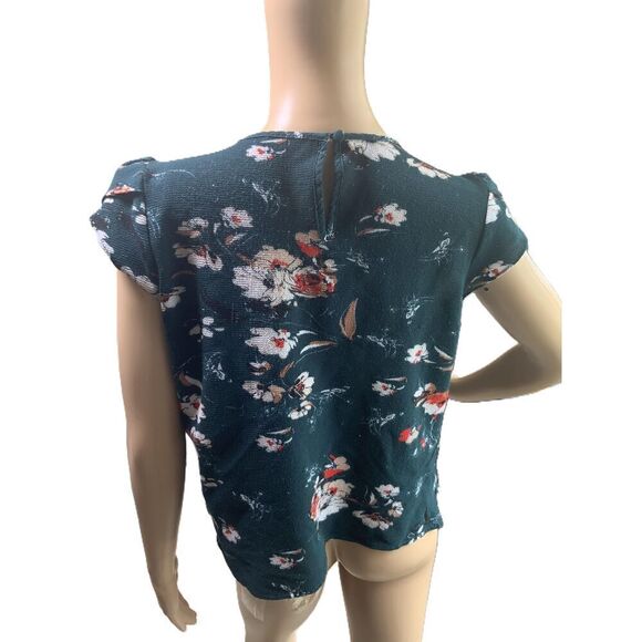 Fun 2 Fun Dark Green Floral Scoop Neck Polyester Womens Blouse Size Medium - Picture 6 of 13